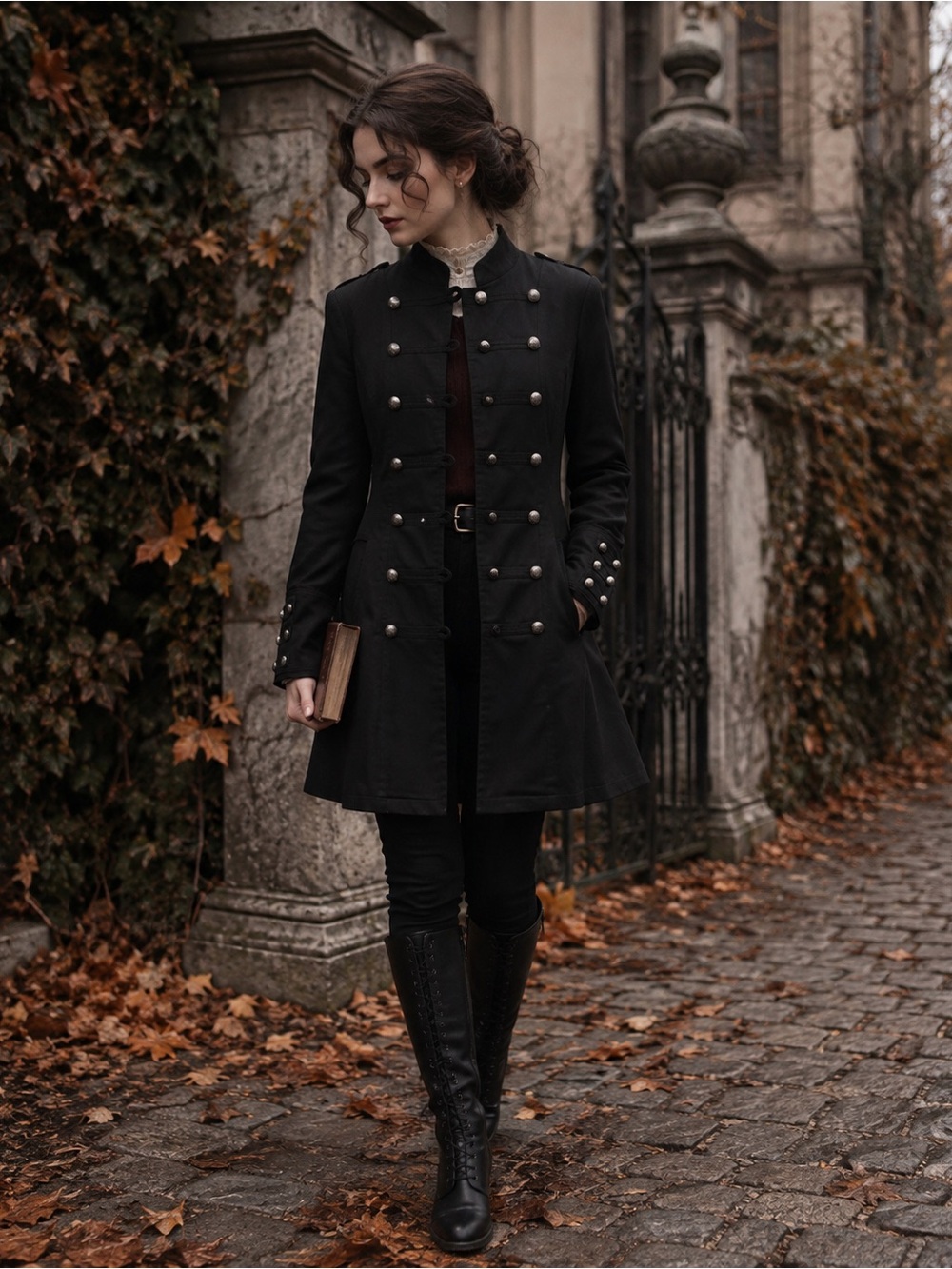 Hearts & Roses London Black Military Jacket Gothic Steampunk Coat US 8